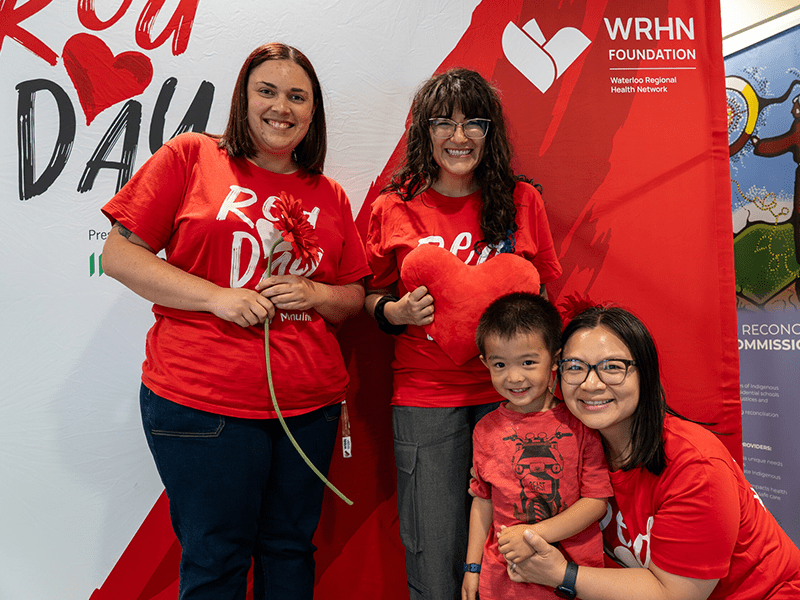 Photo: Josiah with mom Karen, pediatrics manager Sarah Young, and radio host Jessie David