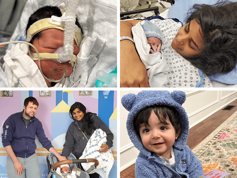 Photo: Hugo in the NICU with family, Hugo at 1 year old.